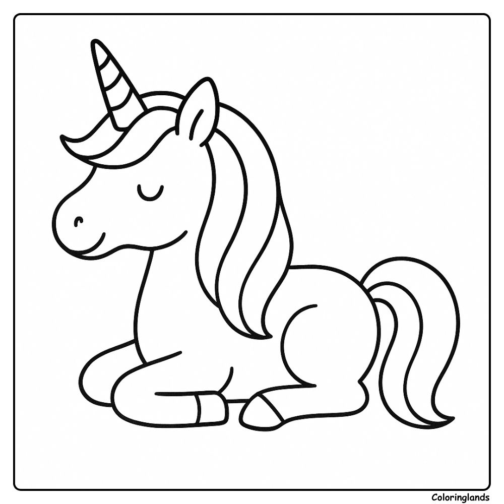 Sleeping unicorn outline simple printable coloring sheet