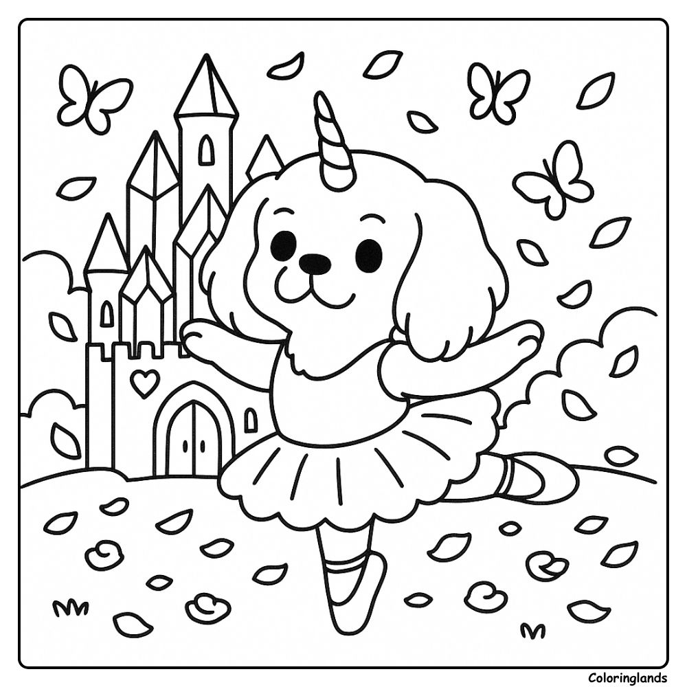 Ballerina puppy by fairy castle coloring sheet