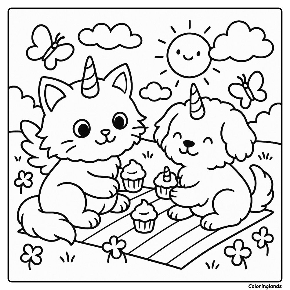 Blanket picnic with cupcakes printable coloring picture