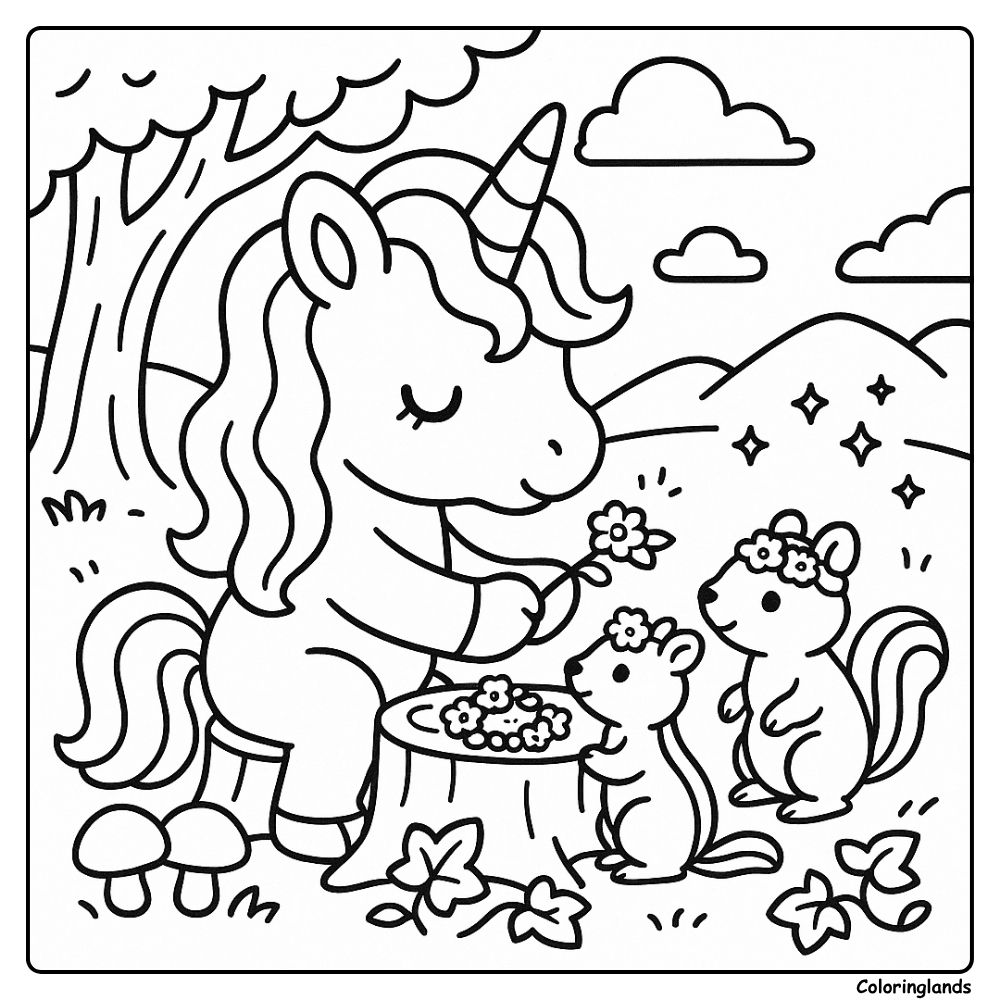 Unicorn crafts daisy bands for two chipmunk friends