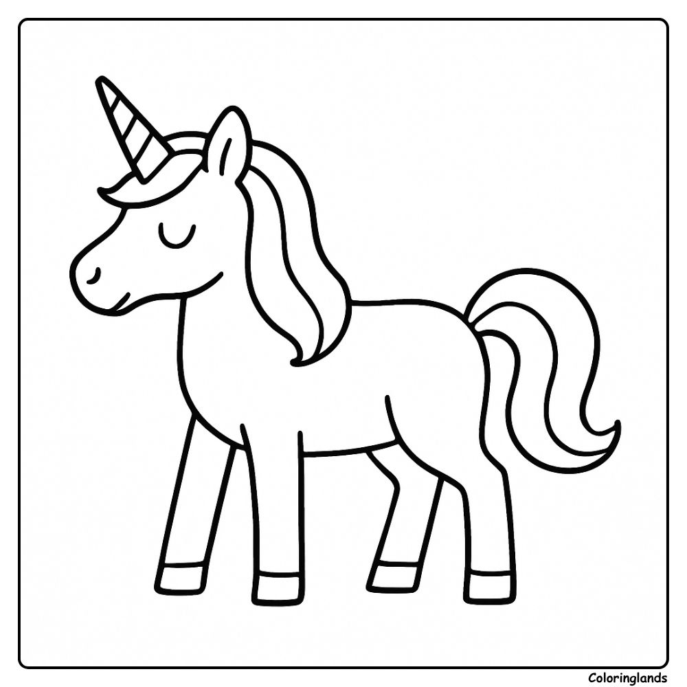Standing unicorn drawing easy free coloring image