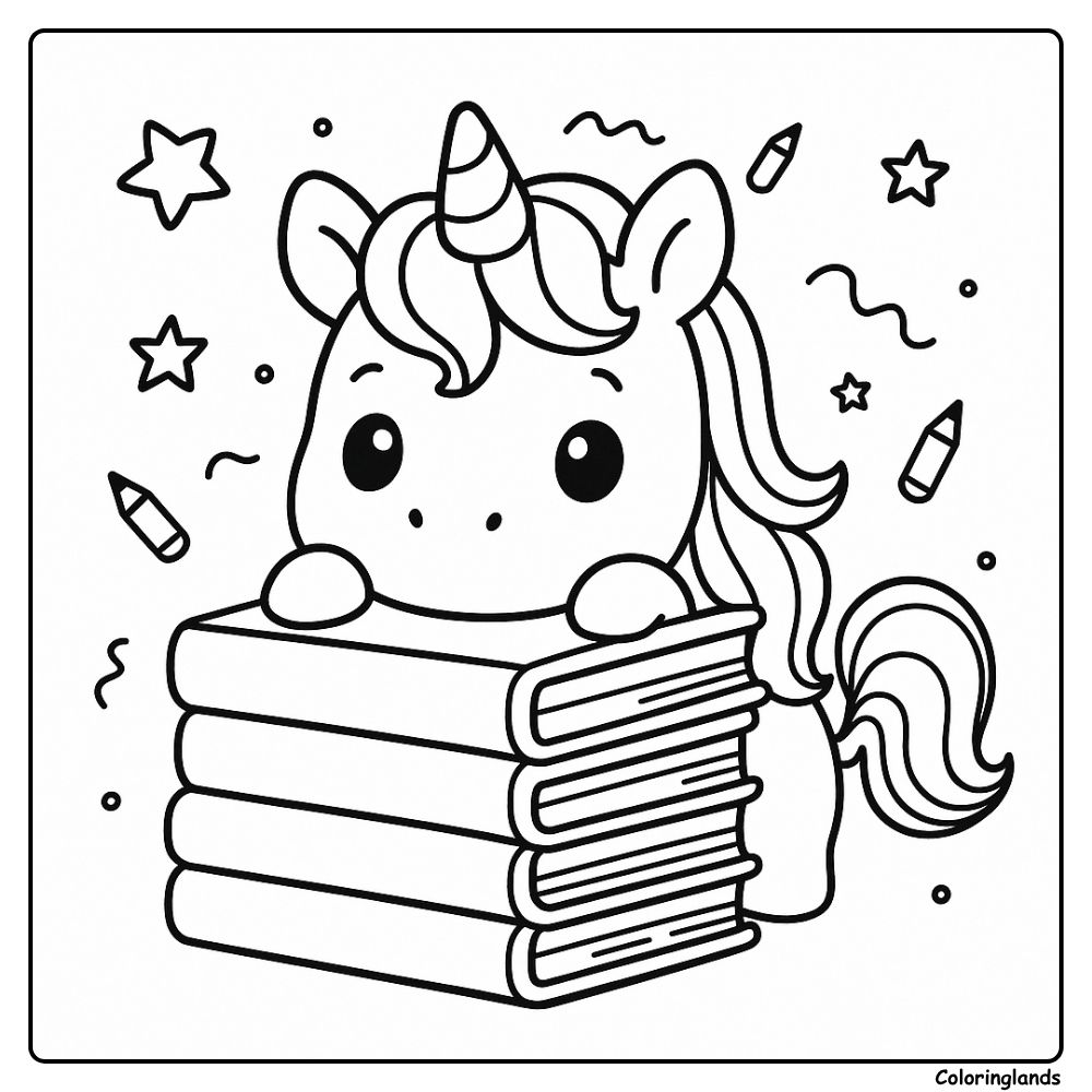 Small unicorn coloring picture with a big star balloon