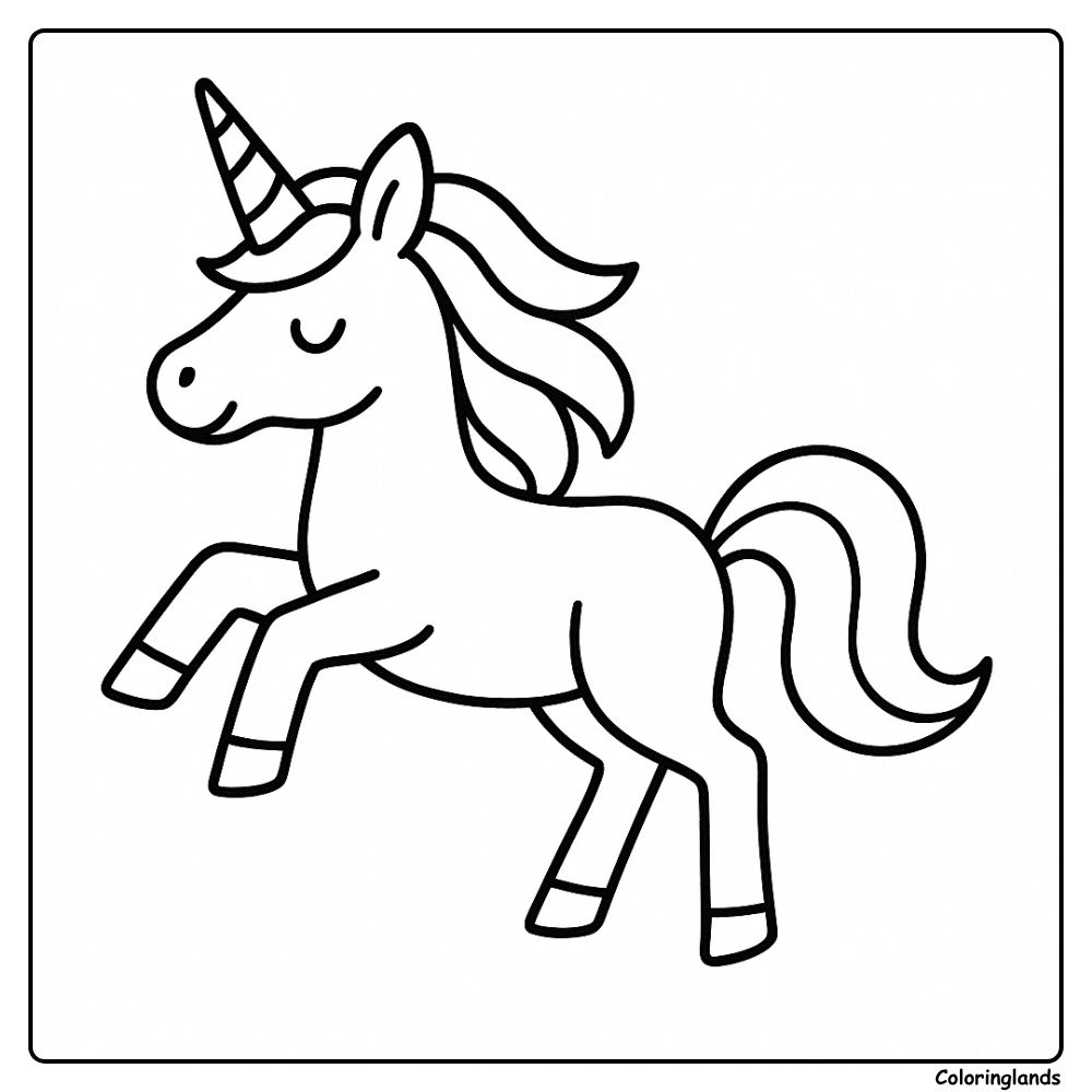 Cute prancing unicorn line art printable coloring picture