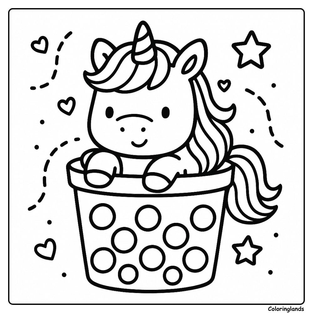 Chibi unicorn sitting inside a boba cup with stars