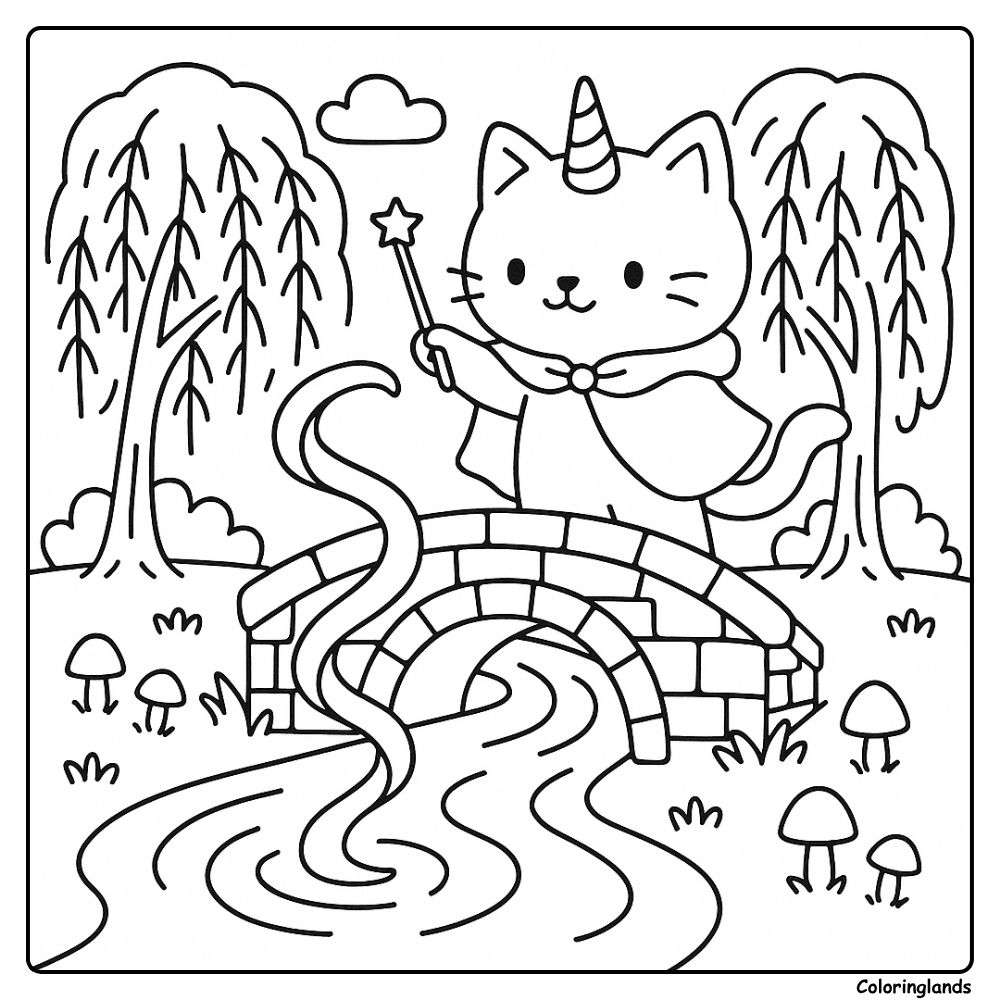 Wizard unikitty printable coloring image on a stone bridge