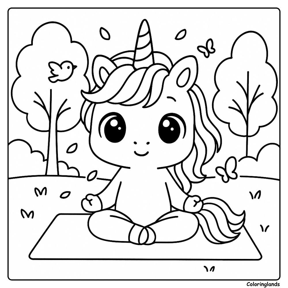 Free unicorn meditation yoga coloring picture