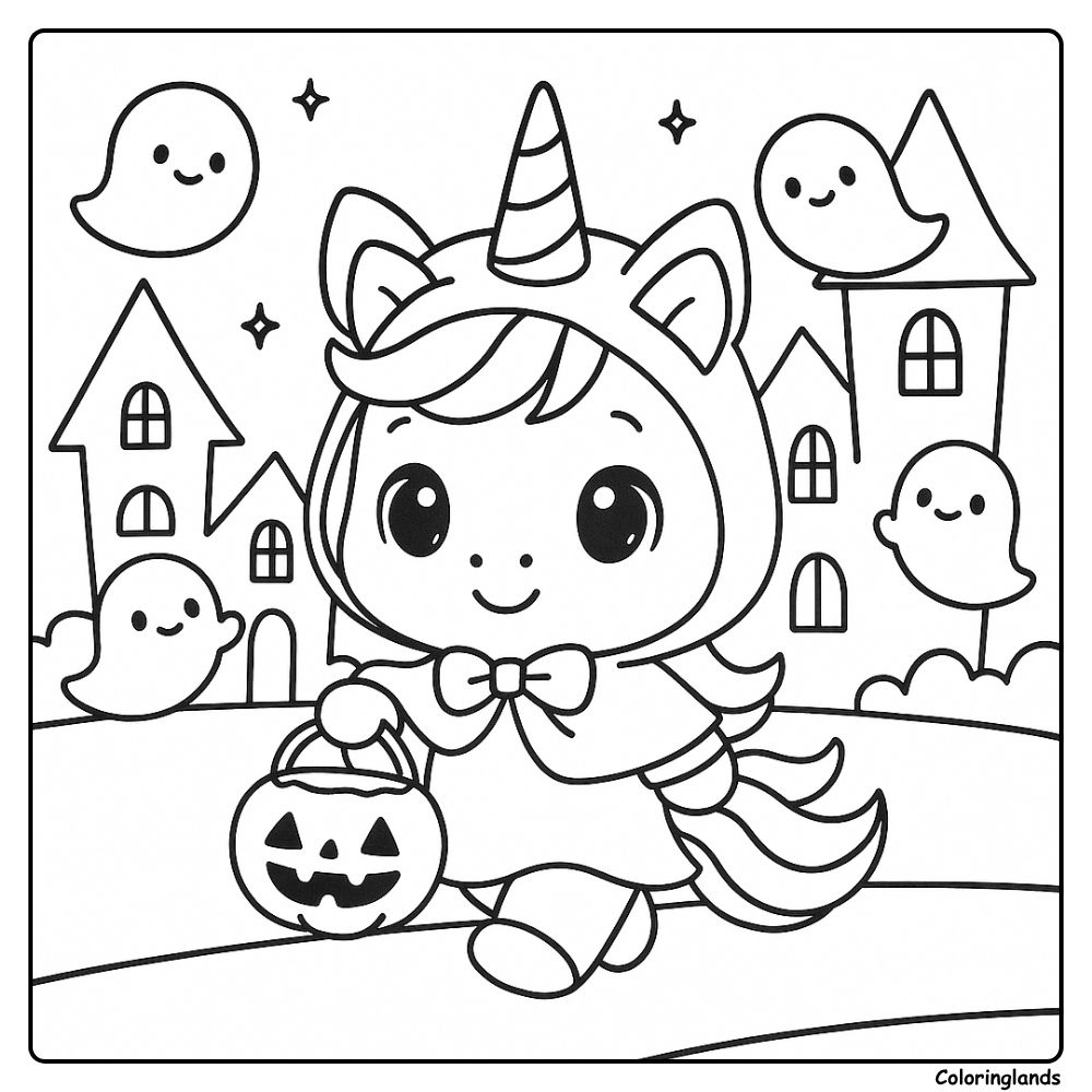 Printable unicorn Halloween costume coloring picture