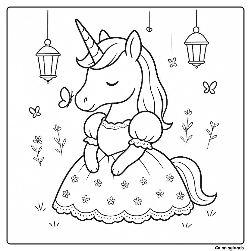 Sleeping unicorn in a gown under quiet lantern light
