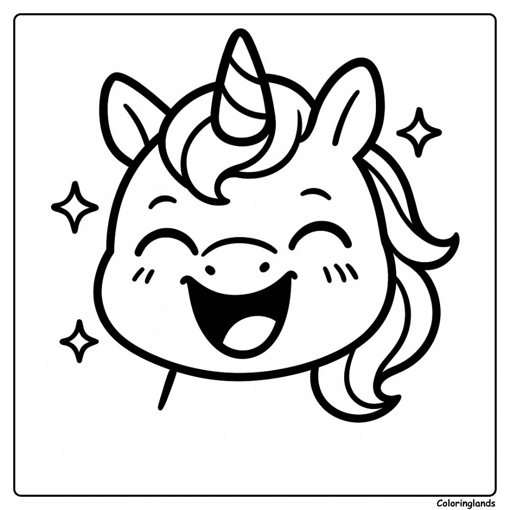 Smiling unicorn emoji ready for easy coloring picture