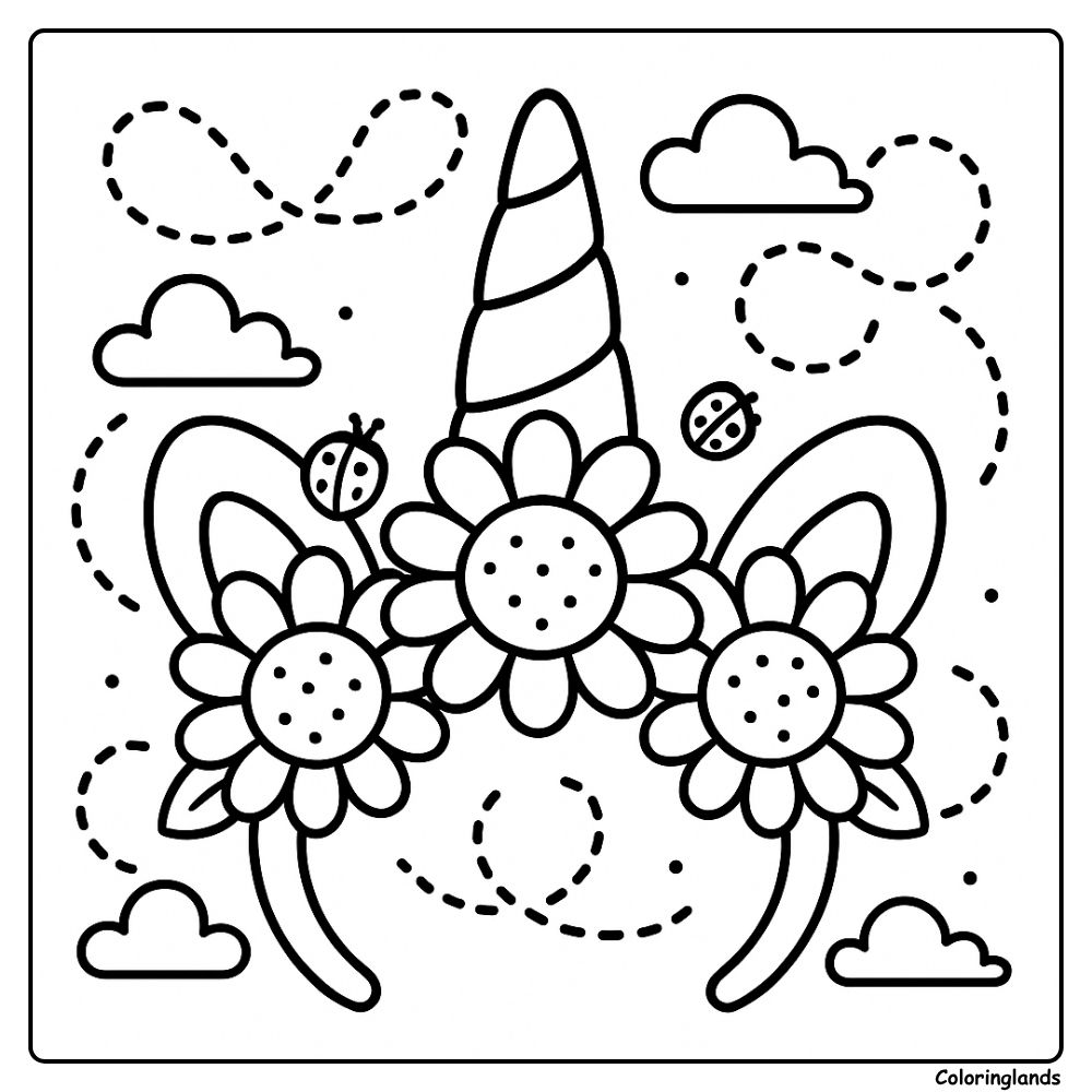 Daisy crown horn clouds and dotted paths for fun