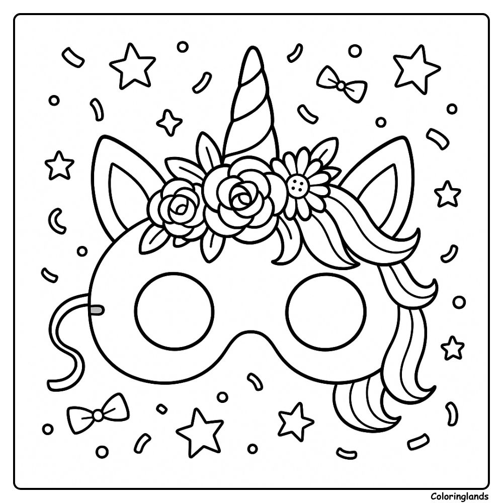 Cute unicorn party mask coloring picture printable fun