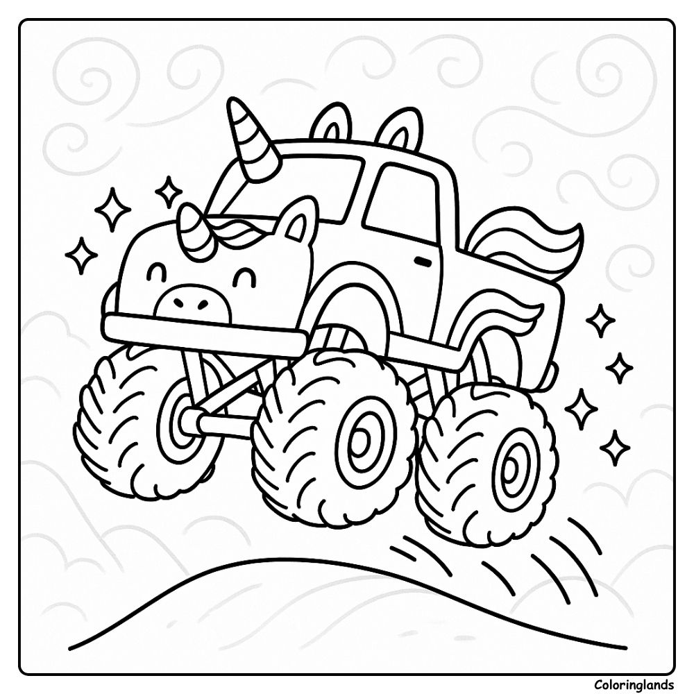 Cute unicorn pickup mid jump, printable coloring picture