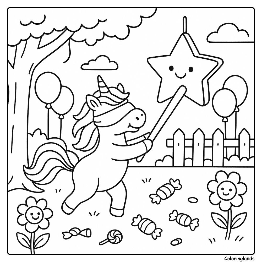Pinata backyard scene printable coloring picture for kids