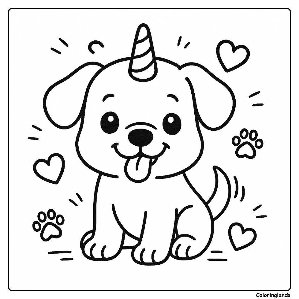Friendly horned pup coloring image with big bright eyes