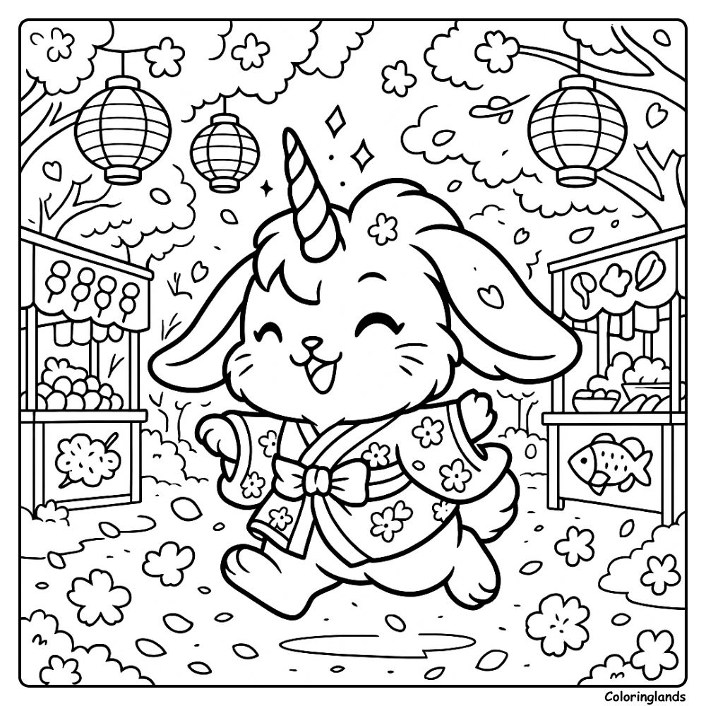 Festival kimono bunny unicorn dashes past lantern stalls