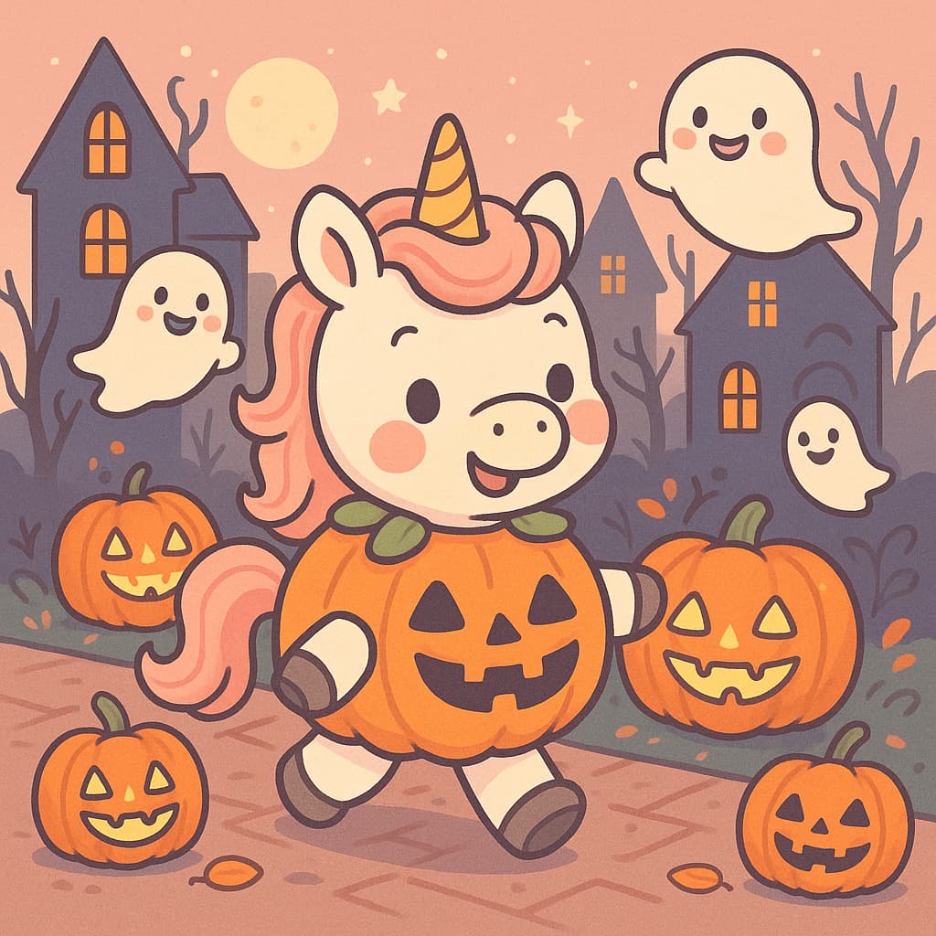 Trick or treat baby unicorn coloring image in costume