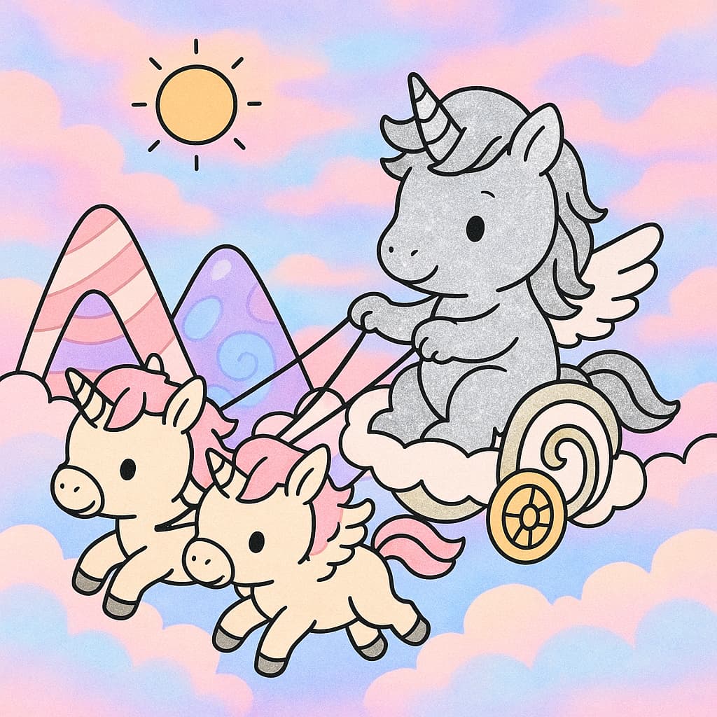 Fantasy cloud carriage baby unicorn coloring image