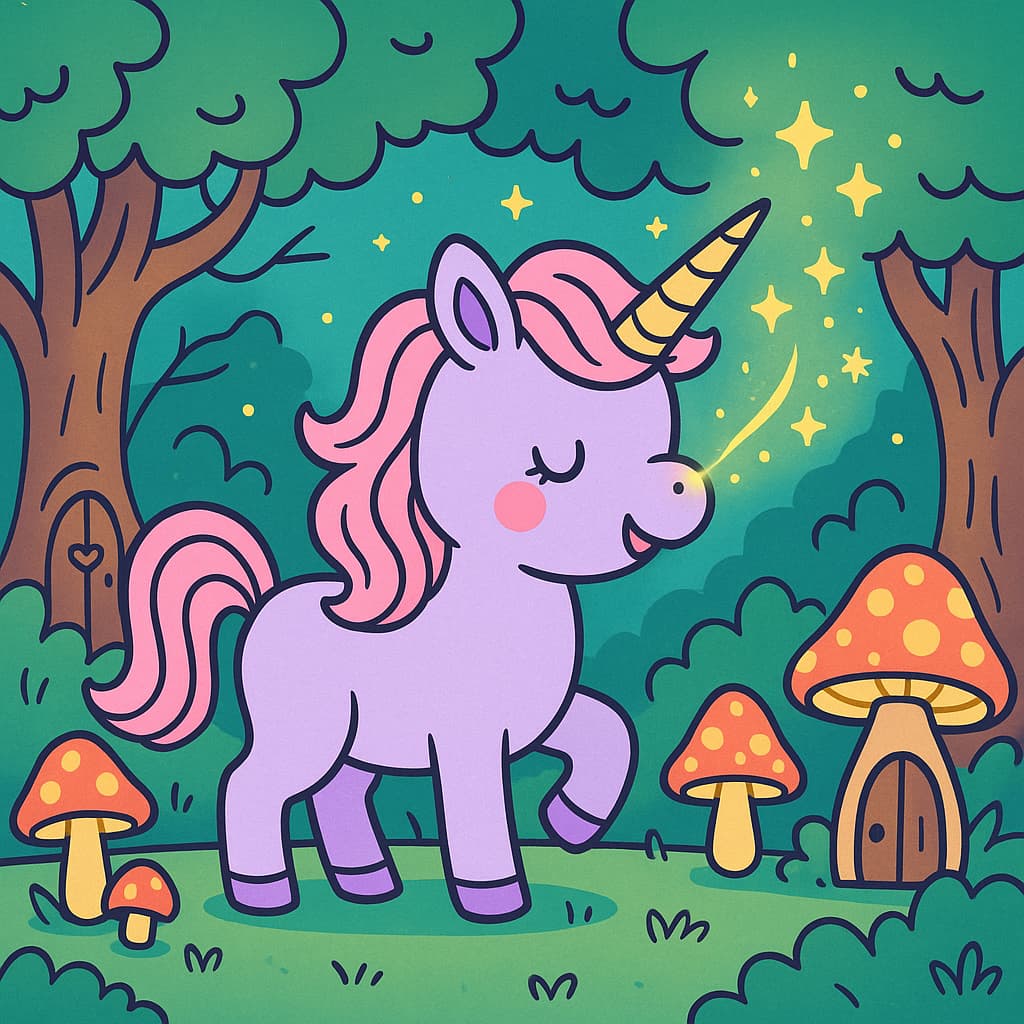 Enchanted woods coloring image with mushrooms and glow