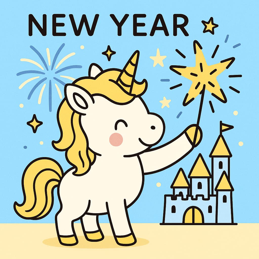 New Year baby unicorn coloring picture with magic wand