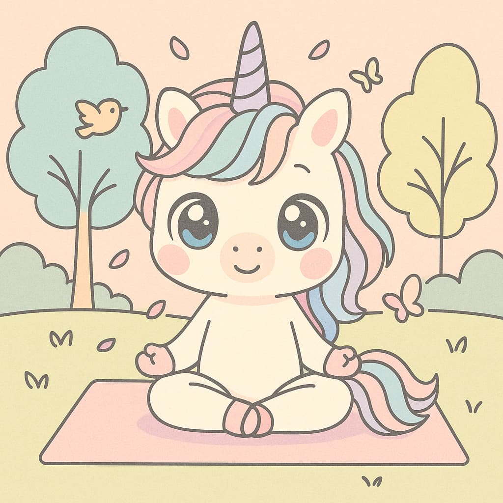 Relaxing coloring image of yoga scene with trees and sky