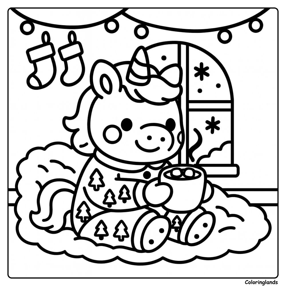 Cozy printable art of a unicorn resting on a fluffy rug