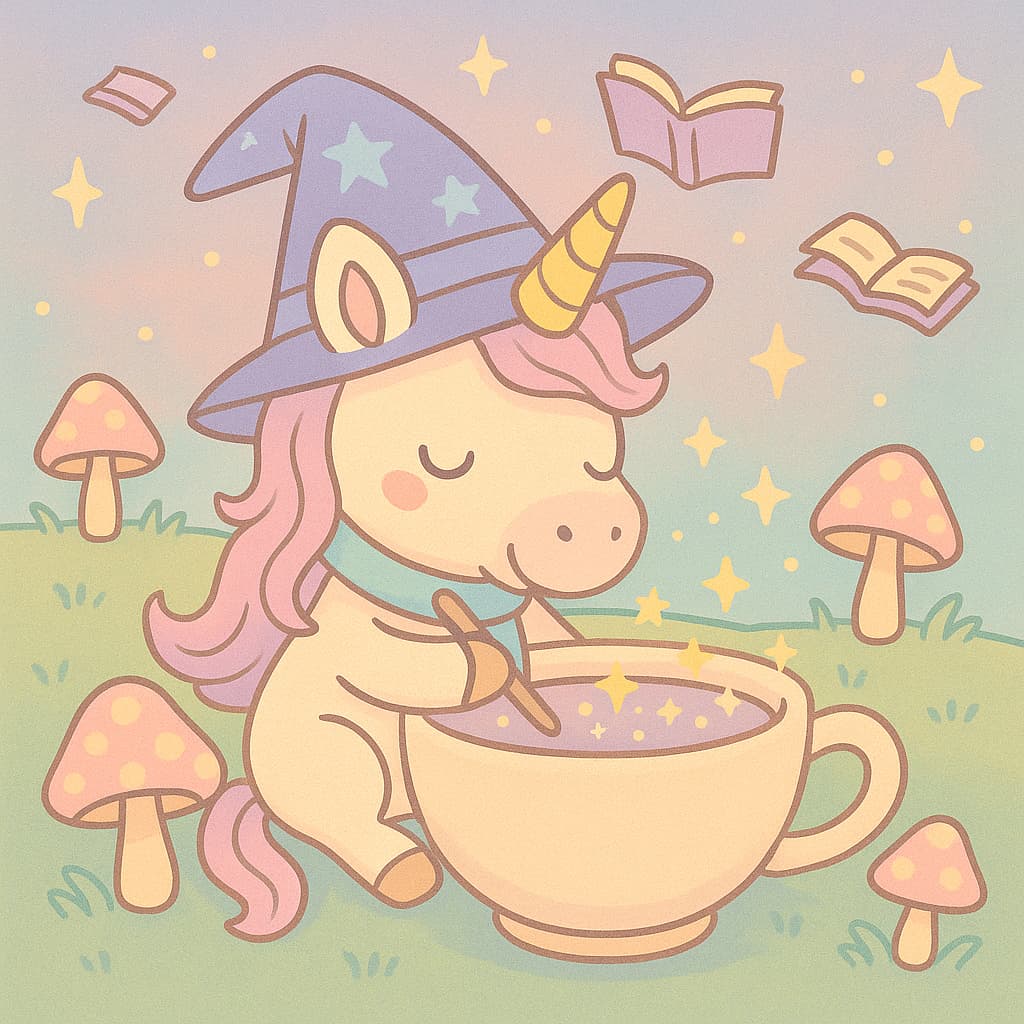 Magical teacup scene coloring picture with floating books
