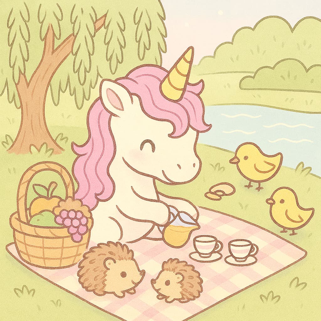 Park picnic coloring picture with birds and basket