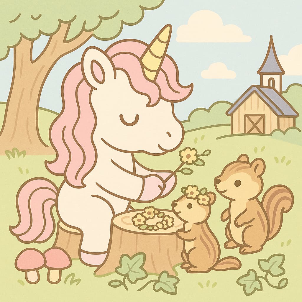 Woodland craft coloring picture with flowers and friends