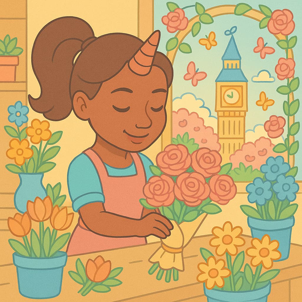 Floral studio coloring image with London clock outside