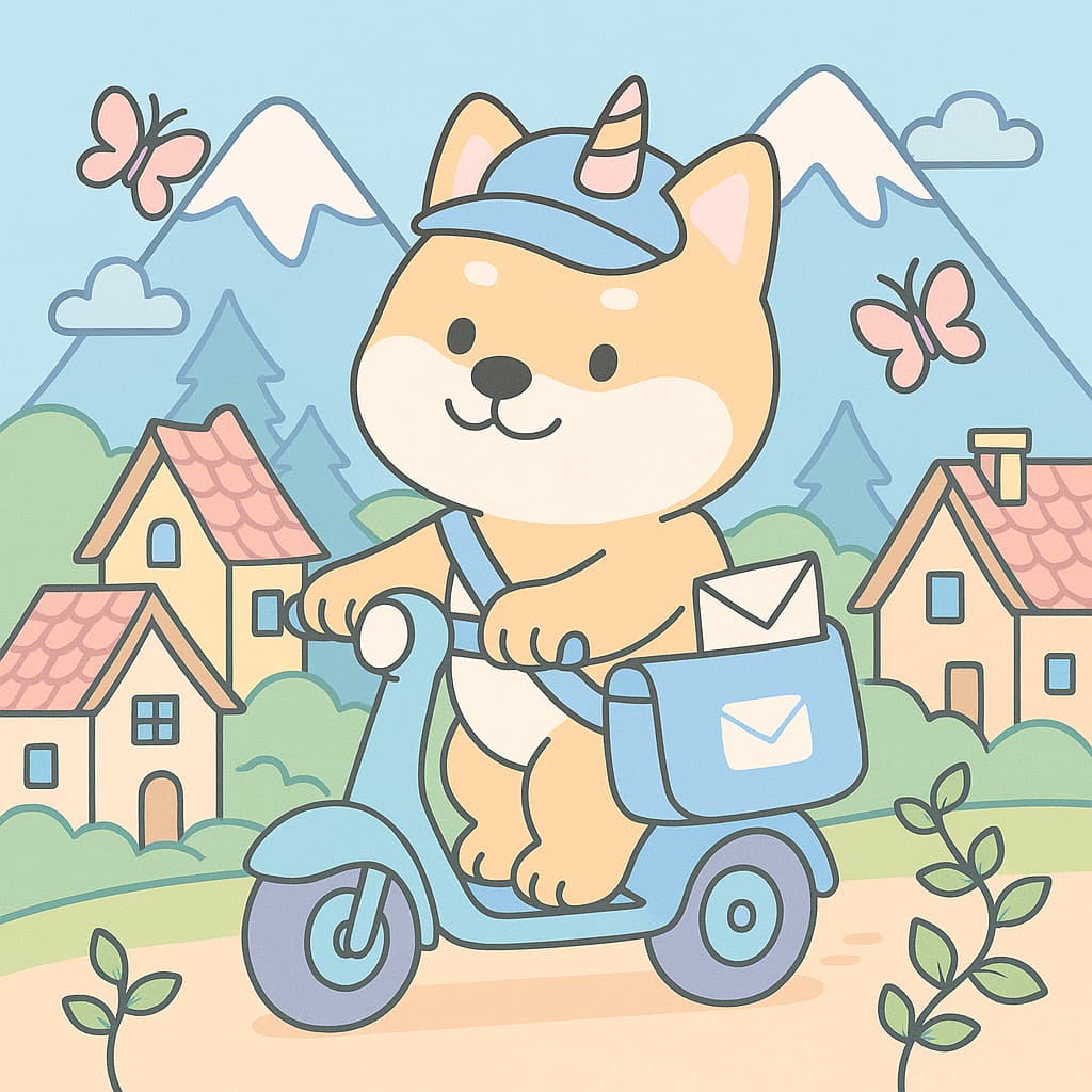 Mountain road delivery coloring image with unicorn dog