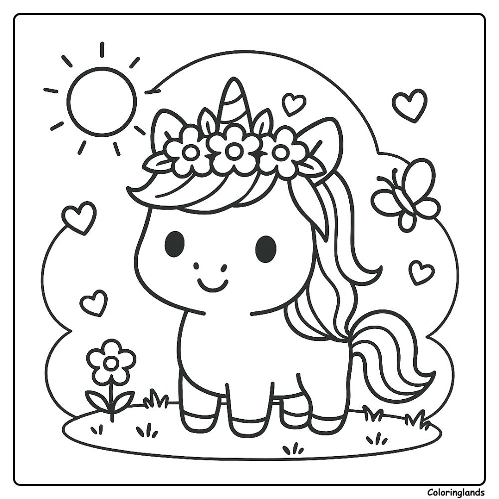 Butterfly and sun with crown unicorn creative coloring