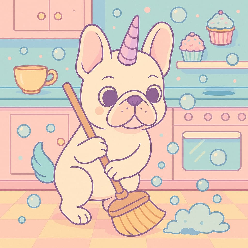 Kitchen chore unicorn pup coloring picture with suds