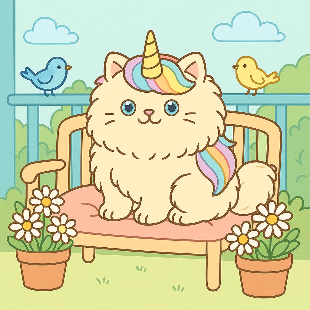 Sunny patio coloring image pastel unicat and flower pots