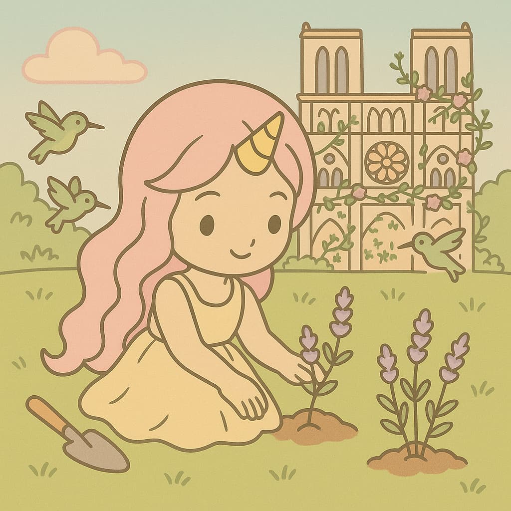 Peaceful planting coloring image with hummingbird idea
