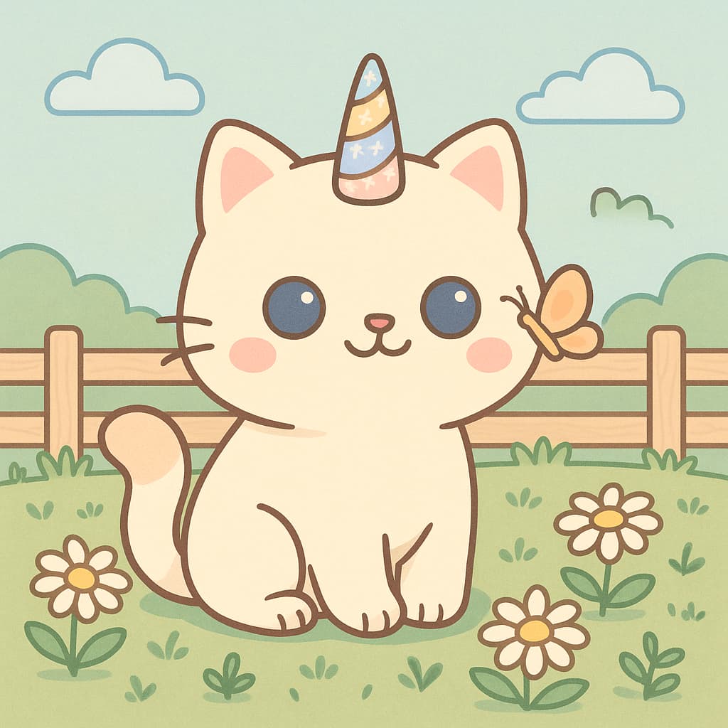 Pastel unicat in flower yard coloring image for kids