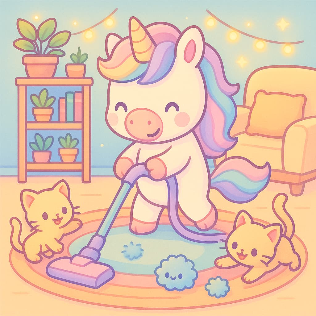 Living room coloring picture of cleanup and happy cats