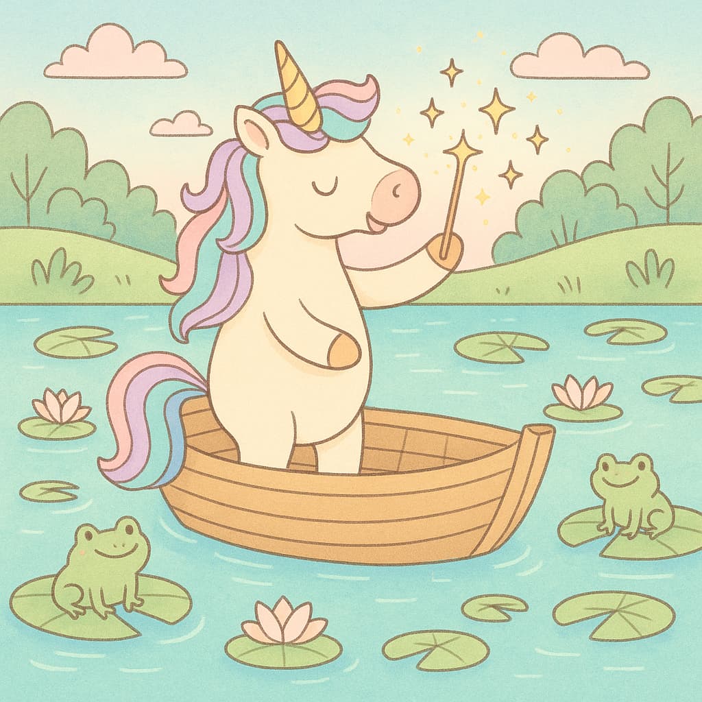 Calm pond coloring picture with lilies, frogs, and wand glow