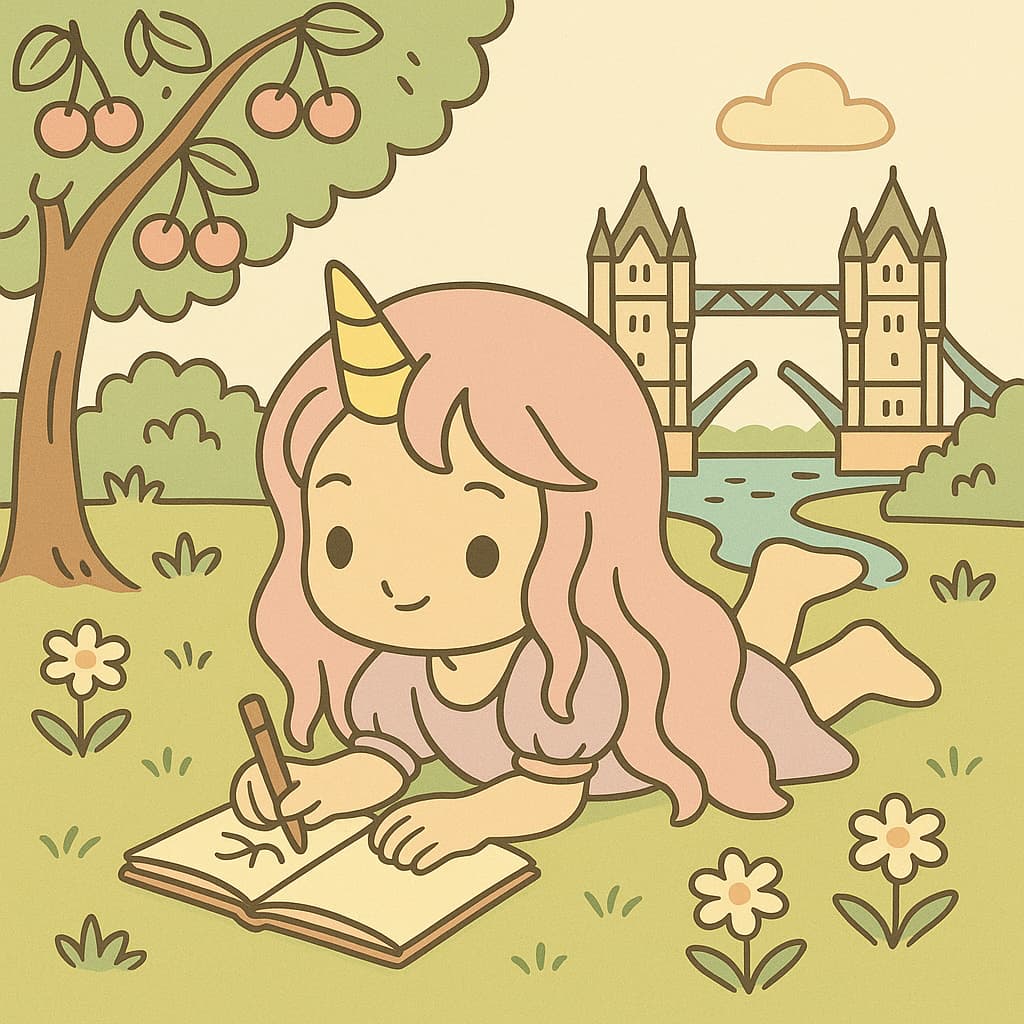 London park sketch coloring picture with cherry tree idea
