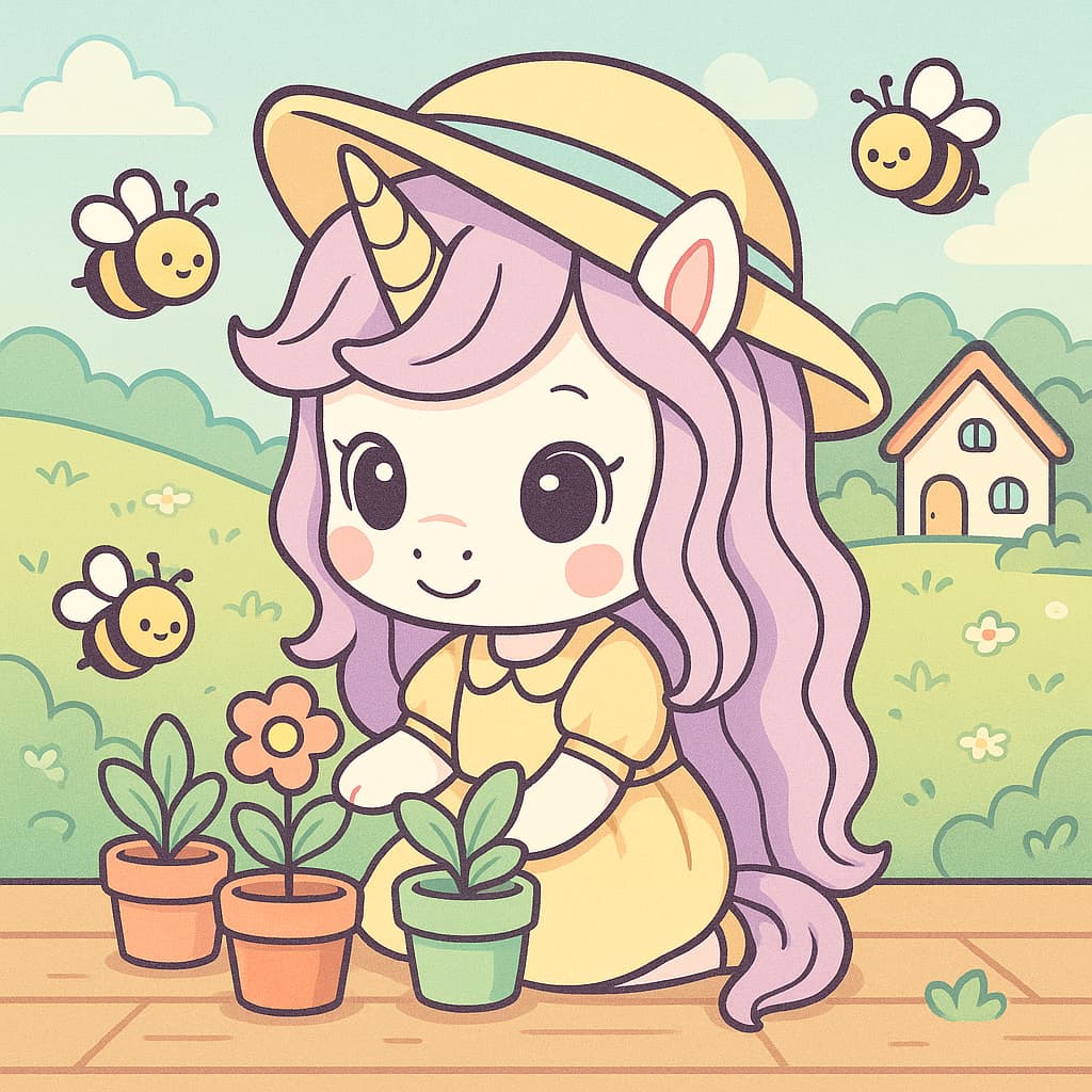 Gardening day coloring image pots bees and porch view