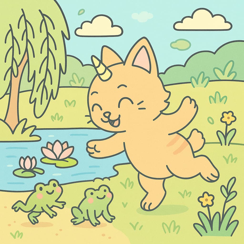Meadow pond coloring picture for joyful movement