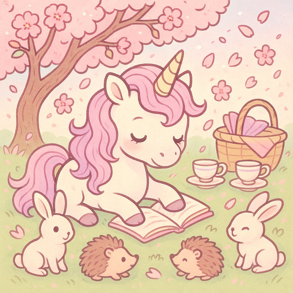 Park coloring image with bunnies, hedgehogs, and a book