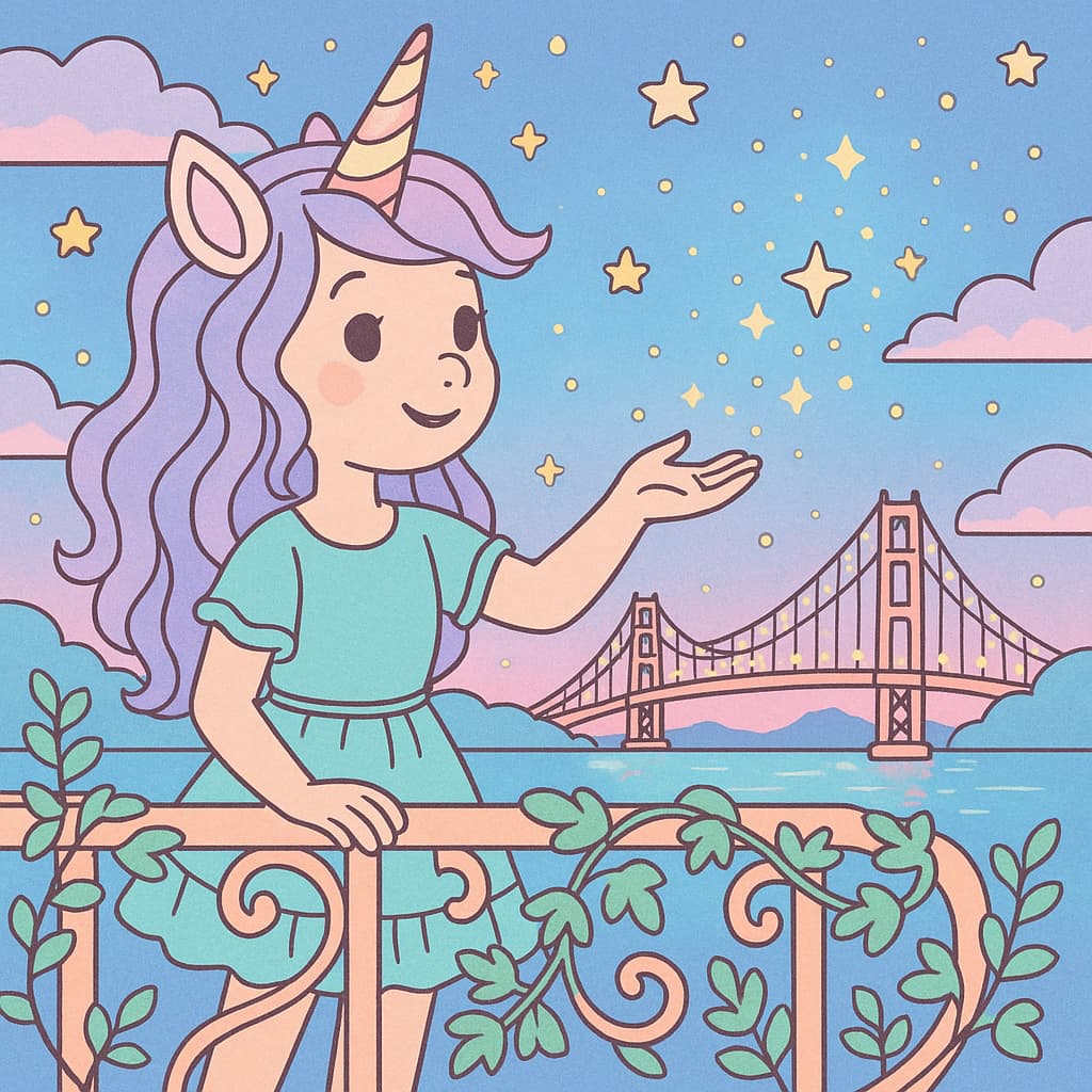 Evening sky coloring picture with bridge and sparkling stars