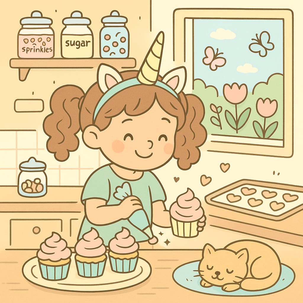 Kitchen baking coloring picture with cupcake design idea