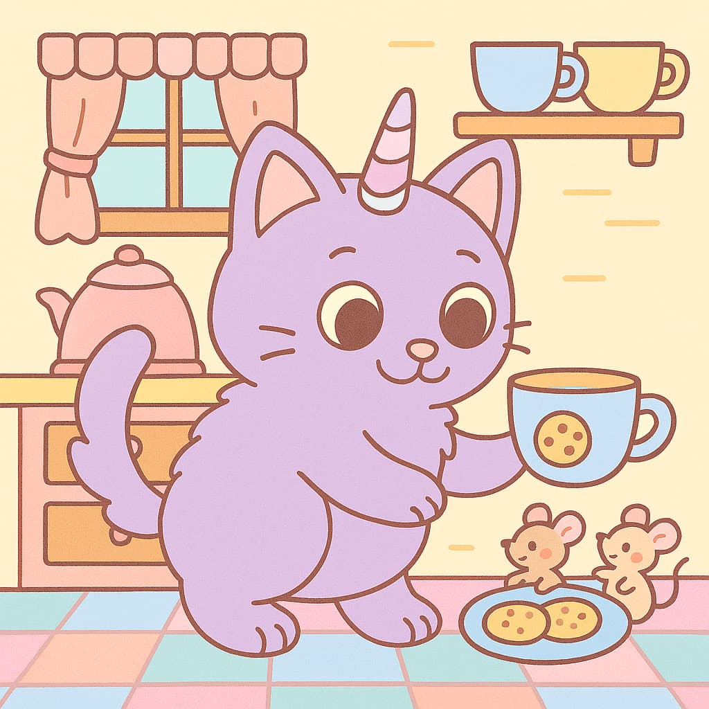 Warm kitchen coloring picture with cups and biscuits