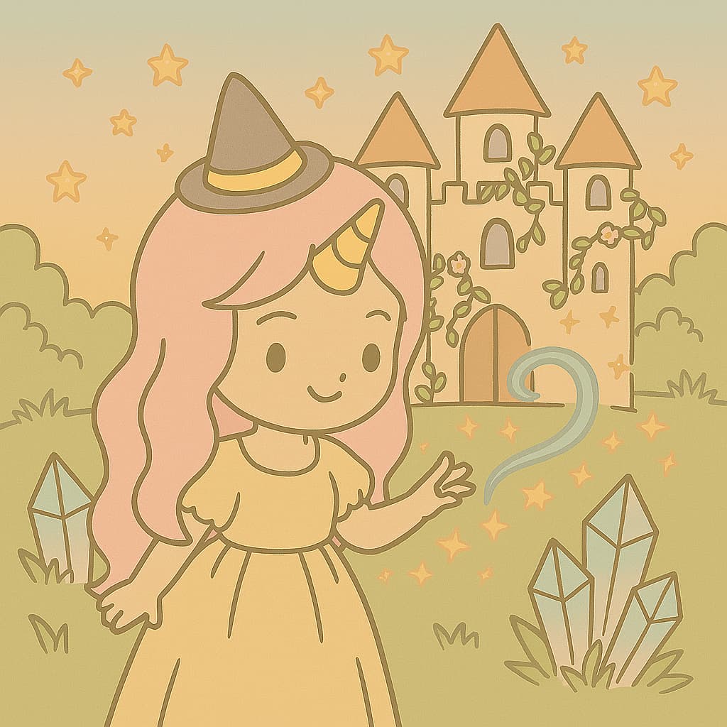 Castle courtyard coloring image with beginner magic idea