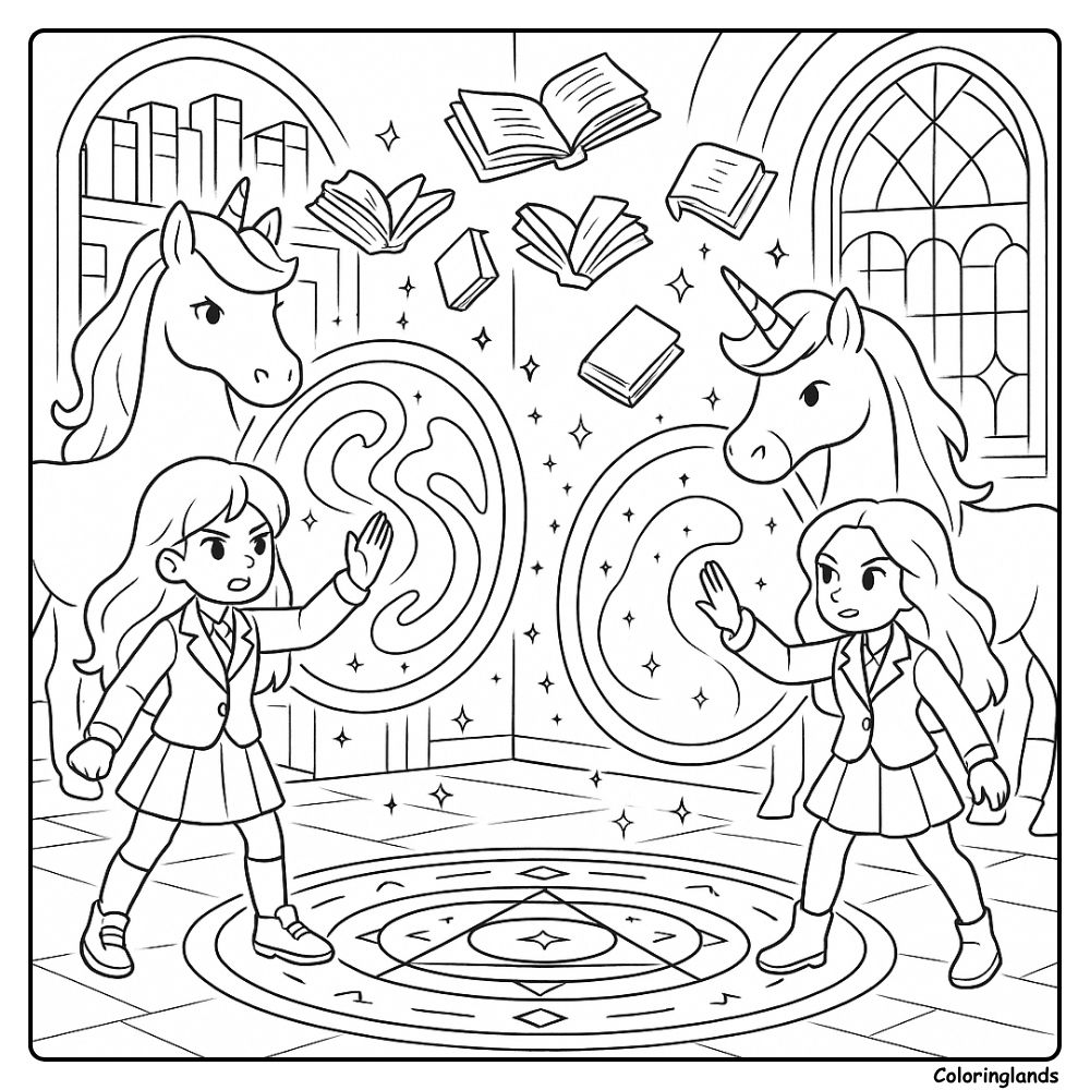 Magic clash with twin portals coloring image