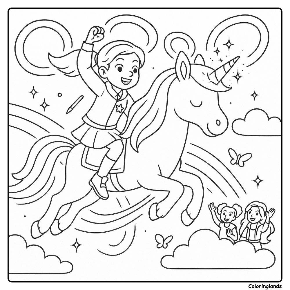 High fly adventure above rainbows coloring picture