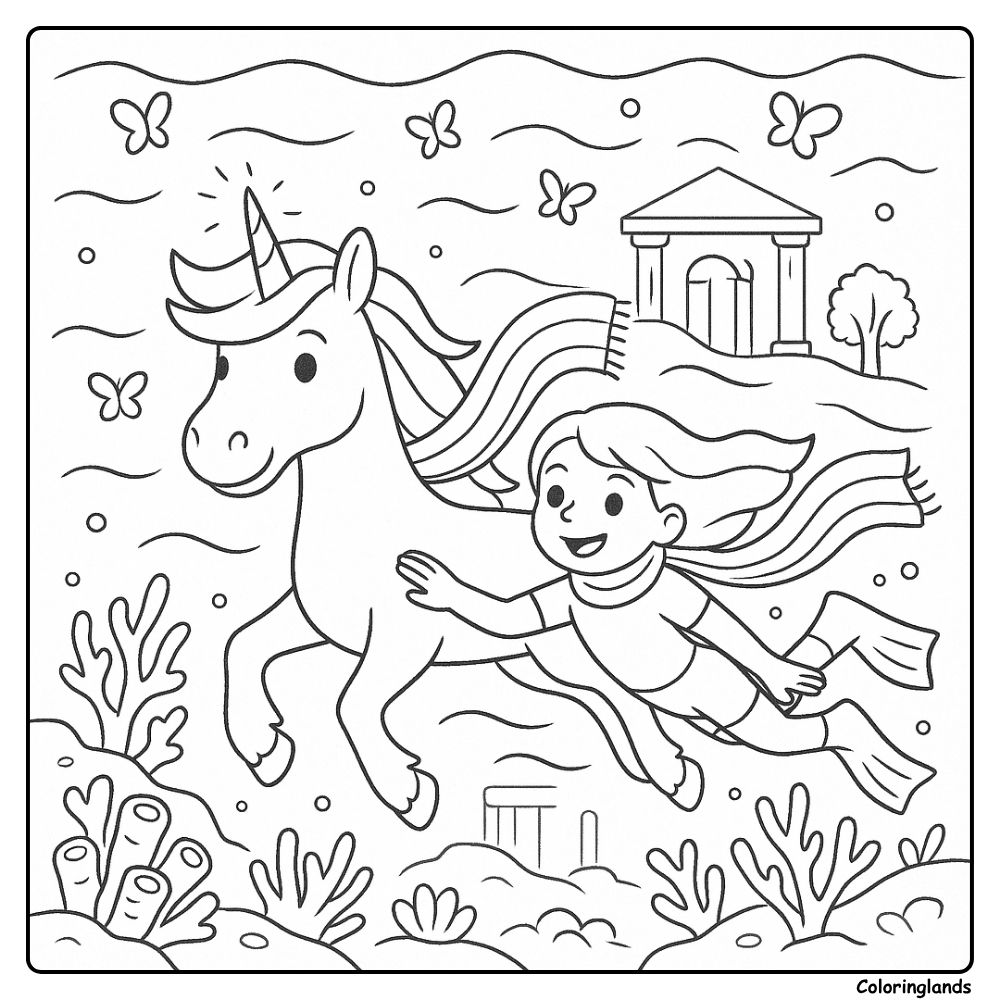 Ocean play with coral paths coloring picture