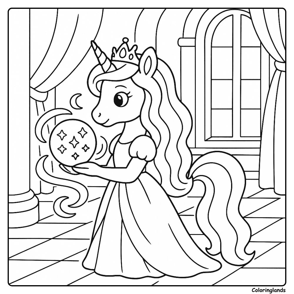 Palace window scene unicorn coloring idea printable sheet