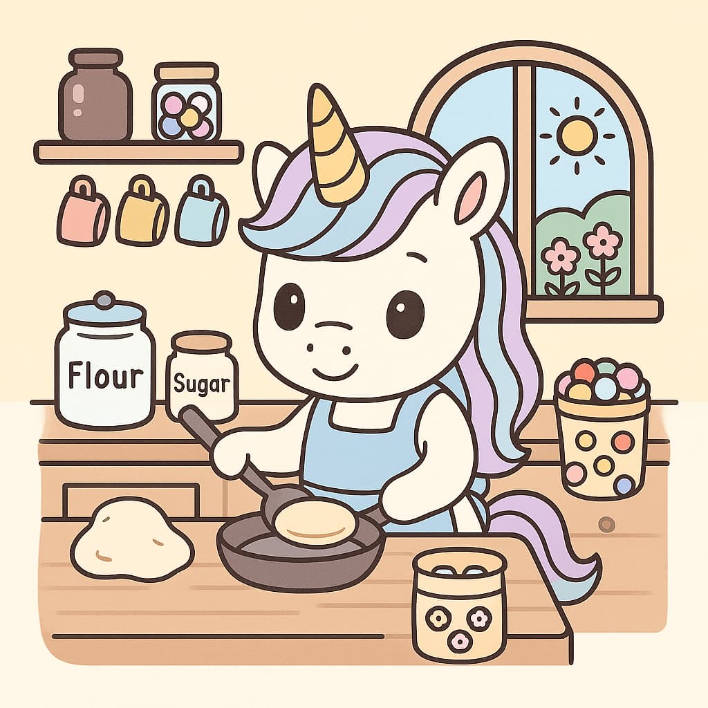 Cozy coloring image of cooking with flour and sugar